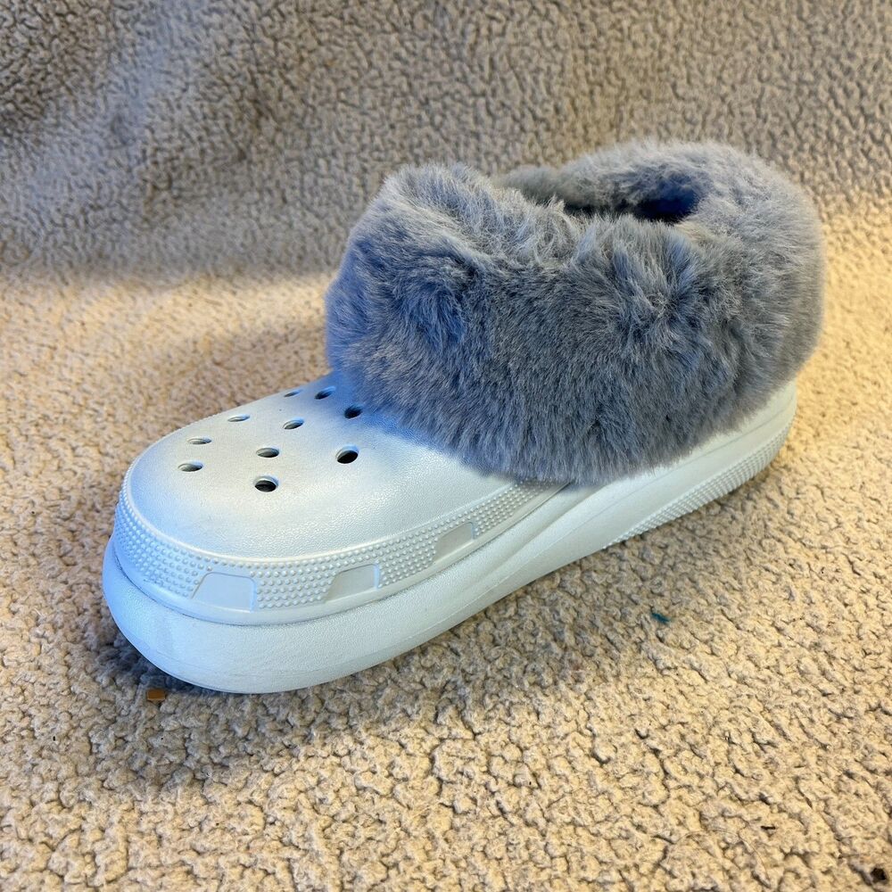 Crocs Fur Lined Clog Women US 9 Men 7 Blue Furever  Crush Faux Fur Lined Slipper